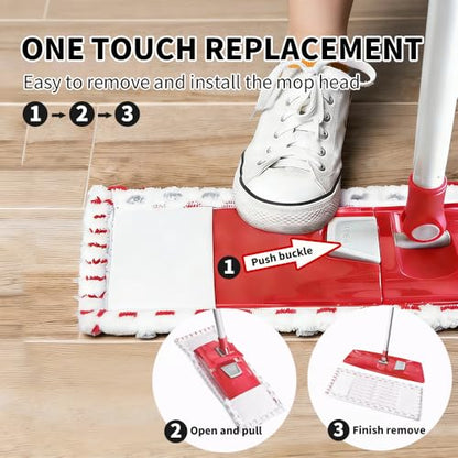 Microfiber Flat Mop for Floor Cleaning, 360° Rotating Hardwood Mop with 2 Reusable Washable Pads, Wet Dry Dust Mop with Coated Iron Handle, Lazy Cleaning Tool for Baseboard Wall Wood Tile Floors