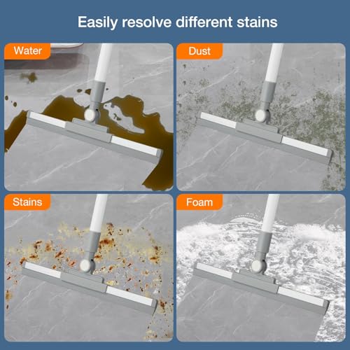 Floor Squeegee for Concrete Floor, Long Handle Shower Squeegee, Squeegee Broom, Magic Air Broom, 14'' Rubber Blade,52'' Extension Pole, for Shower Glass Doors, Bathroom Tile, Pet Hair, Window