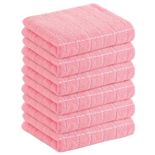Homaxy 100% Cotton Terry Kitchen Towels(Pink, 13 x 28 inches), Checkered Designed, Soft and Super Absorbent Dish Towels, 6 Pack - color: Pink, size: 13 X 28 - 6 Pack