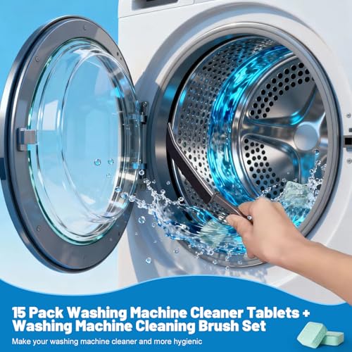 Washing Machine Cleaner, Washer Machine Cleaner Tablets 15 Pcs + Dryer Vent Cleaner Kit 12 Pack, Crevice Cleaning Brush for Bathroom, Shower & Kitchen, All-in-One Multi-Surface Scrubbing Brushes - color: Green 27 Pack