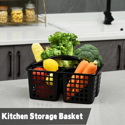 Haundry Plastic Shower Caddy Basket with 3 Compartments, Portable Divided Cleaning Supply Storage Organizer with Handle (Black) - color: A Style-Black