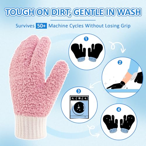 MIG4U Microfiber Dusting Gloves House Cleaning Glove for Blinds, Windows, Shutters, Furniture, and Car, Reusable Lint-Free Pink S/M - color: Pink Mitten 1 Pair, size: Small-Medium