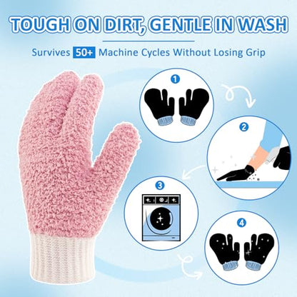 MIG4U Microfiber Dusting Gloves House Cleaning Glove for Blinds, Windows, Shutters, Furniture, and Car, Reusable Lint-Free Pink S/M - color: Pink Mitten 1 Pair, size: Small-Medium