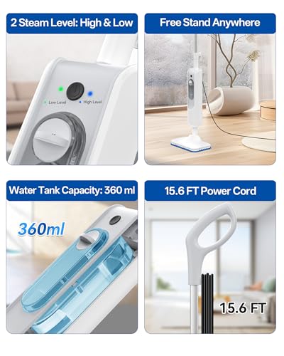 F2 Steam Mop,12-in-1 Handheld Steam Cleaner,Powerful Detachable Steam Mop for Floor Cleaning,360ML Tank,15FT Power Cable,Scrubbing Steam Cleaner for Home,Hardwood,Tile,Grout,Furniture-White