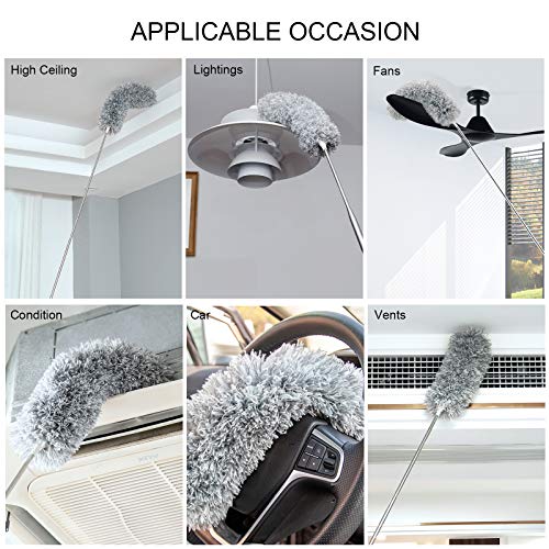 Anawin Microfiber Duster for Cleaning, 100’’ Duster with Extension Pole, Extendable Bendable Cobweb Telescoping Long Dusters for High Ceiling Fan, Blinds, Vents, Furniture, Cars(Single Head) Gray