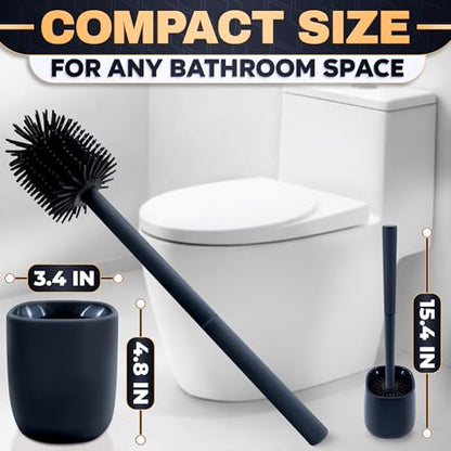 Toilet Brush and Holder Set - Silicone Toilet Bowl Brush with Black Holder Base, Compact Bath Accessory for Small Spaces - Easy to Place and Simple to Store After Use, Plastic Bathroom Cleaning Tool - color: Black