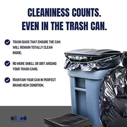 Plasticplace 64-65 Gallon Trash Can Liners for Toter │ 1.5 Mil │ Black Heavy Duty Garbage Bags │ 50” x 60” (25 Count) - size: 1 Count (Pack of 25)