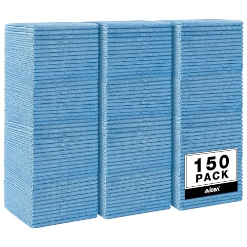 AIDEA Microfiber Cleaning Cloth Blue,150PK, Shop Rags, Microfiber Towels for Cars, Dusting Cloth Lint Free Rags, Absorbent Towels for SUVs, House, Kitchen, Mechanic, Workshops, 12"×12" - color: Blue, size: 150PK