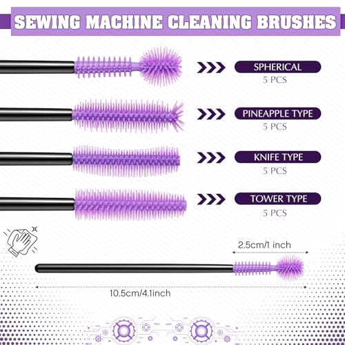 20 Pcs Nook and Cranny Sewing Machine Cleaning Brushes for Quilting Supplies Reusable Silicone Dense Bristles Cleaning Brushes for Sewing Machine Internal and Spool Area(Black, Purple) - color: Black, Purple