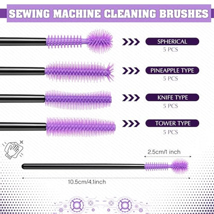 20 Pcs Nook and Cranny Sewing Machine Cleaning Brushes for Quilting Supplies Reusable Silicone Dense Bristles Cleaning Brushes for Sewing Machine Internal and Spool Area(Black, Purple) - color: Black, Purple