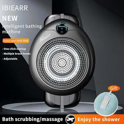 Electric Back Scrubber for Shower - Wall Mounted Exfoliating Brush, Hands-Free Automatic Body Scrubber, IPX7 Waterproof, 3-Speed Adjustment, 3 Replaceable Heads with Dry Brush (Black) - color: Black