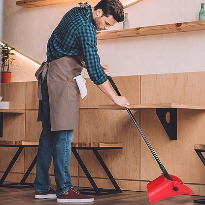 Weewooday 8 Pieces Commercial Lobby Dustpan Plastic Upright Dust Pan with Long Handle Metal Upright Dustpan Heavy Duty for Restaurants Commercial Lobby Garage Home and Outdoors Use (Red) - color: Red