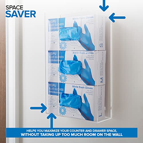 Stock Your Home Triple Acrylic Gloves Dispenser, Tissue Box Shelf, Glove Holder Wall Mount, for Kitchen, Cleaning Closet, Lab, Exam, Office - size: 1 Count, style: Triple Stack