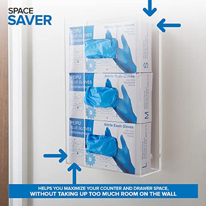 Stock Your Home Triple Acrylic Gloves Dispenser, Tissue Box Shelf, Glove Holder Wall Mount, for Kitchen, Cleaning Closet, Lab, Exam, Office - size: 1 Count, style: Triple Stack