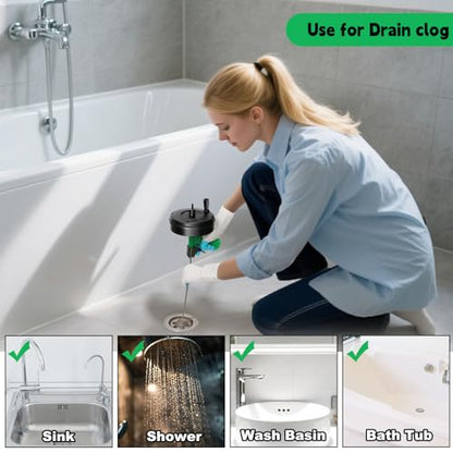 50 Ft Drain Snake, Fast Unclog Snake, Manual & Electric Plumbing Snaker for Shower Sink, Toilet and Kitchen, Drain Auger 50 ft Comes with Gloves and Bag, 1/4 Inch, Green