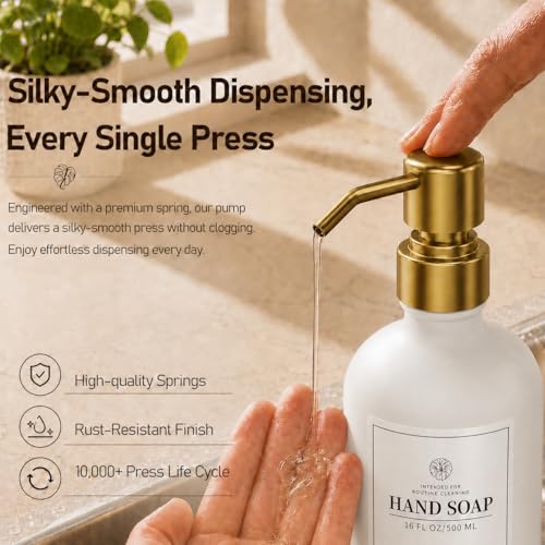 Fachixy White Glass Soap Dispenser (2 Pack), 16 Fl Oz Hand & Dish Soap Dispenser Bottles Set with Leak-Resistant Stainless Steel Pump, Non-Slip Pad, 14 Waterproof Labels for Kitchen and Bathroom - color: White