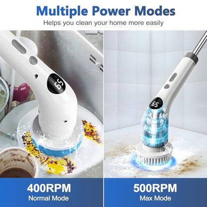 qimedo Electric Spin Scrubber, Rechargeable Handheld Electric Scrubber for Cleaning, Cordless Power Dish Scrubber with 7 Brushes for Bathtub Grout Tile Floor - size: 2000mAh Scrubber with 46.5-inch Handle