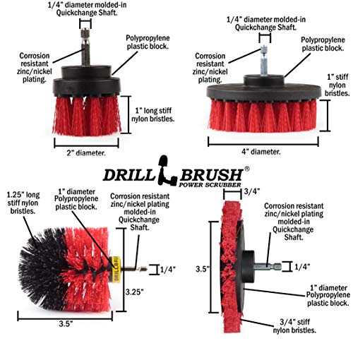 Red Stiff Nylon Bristle Brush Set for Outdoor Cleaning - Versatile Crevice Tool for Garage, Deck, House Siding, Concrete, Brick, Stone, Masonry, Vinyl Siding, Wood, and Patio Cleaner - Gutter Brush - color: Red
