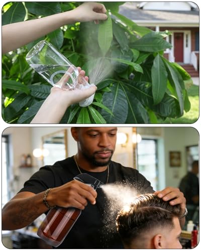 2 Pack 360° Spray Bottles, 16 oz Plastic Small Containers with Adjustable Spray Nozzles, Spray Bottles for Hair, Cleaning Solutions, BBQ and Plants Amber&Clear - color: Amber&Clear, size: 16 Ounces