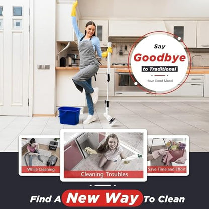 Rechargeable Cordless Cleaning Power Spin Scrubber, Electric Spin Scrubber, Rotating Multipurpose Scrubber with 3 Replaceable Brush Heads & Extension Arm for Tile, Pool, Tub, Bathroom