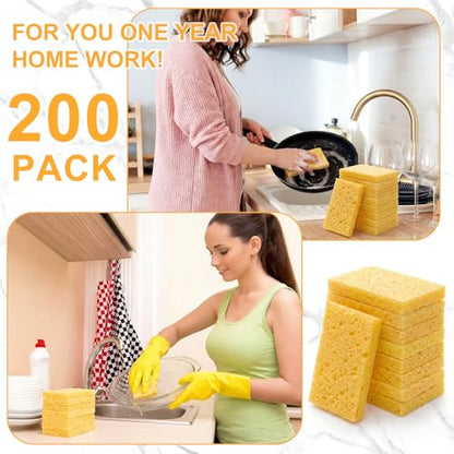 Zhengmy 200 Pieces Sponges Bulk Sponges Kitchen Compressed Sponge Natural Dish Sponge Compressed Wood Pulp Cleaning Without Scratching for Kitchen Bathroom, 3.9 x 2.4 x 0.12 Inch (Yellow) - color: Yellow