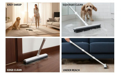 Generic 50.4 in Adjustable Pet Hair Broom with Silicone Squeegee, 12.2 in Head, White Brush for Tile Hardwood Carpet Cleaning
