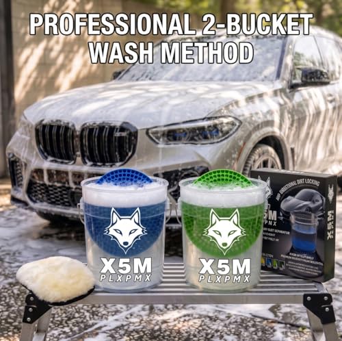 10.4" Heavy Duty Car Wash Bucket Insert (2-Pack) & Wash Mitt Kit - 10.6 oz Detailing Dirt Separator & Grit Trap, Scratch-Free Auto Wash, Fits 3.5 to 5 Gallon Buckets (Green Kit) - color: 2pack Green