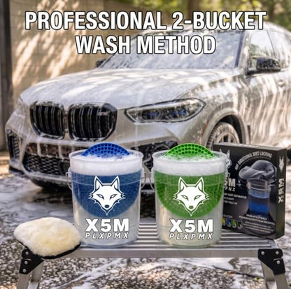 10.4" Heavy Duty Car Wash Bucket Insert (2-Pack) & Wash Mitt Kit - 10.6 oz Detailing Dirt Separator & Grit Trap, Scratch-Free Auto Wash, Fits 3.5 to 5 Gallon Buckets (Green Kit) - color: 2pack Green