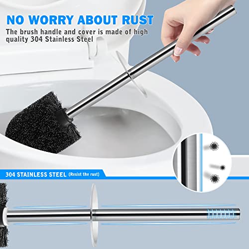 Toilet Brush and Holder, Toilet Brush with 304 Stainless Steel Long Handle, Toilet Bowl Brush for Bathroom Toilet-Ergonomic, Elegant,Durable（Black） - color: Black