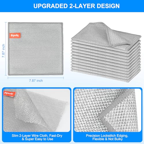 Non-Scratch Silver Mesh Dish Cloths, 12+1 Pack 2-Layer Metallic Fiber Cleaning Cloths for Kitchen, Diamond Weave Scrubber Pads for Dishes, Sinks & Cookware (7.87x7.87 Inches) - style: 2-Layer Silver Mesh