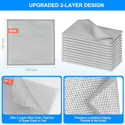 Non-Scratch Silver Mesh Dish Cloths, 12+1 Pack 2-Layer Metallic Fiber Cleaning Cloths for Kitchen, Diamond Weave Scrubber Pads for Dishes, Sinks & Cookware (7.87x7.87 Inches) - style: 2-Layer Silver Mesh
