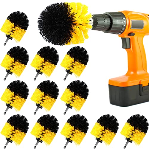 Drill Brush Nylon Drill Brush Attachment Electric Power Scrubber Scrub Brush Multi Purpose Cleaning Supplies for Drill Bathroom Surfaces Tub Grout Shower Kitchen Tile Auto Car (Yellow, 12 Pcs)