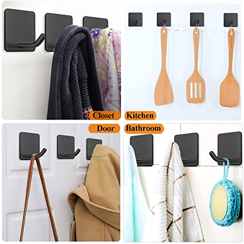 FOTYRIG Adhesive Towel Hooks No Drill Wall Hooks Stick on Wall Hangers Shower Hooks for Inside Shower Bathrooms Kitchen Door Black -4 Packs - color: Black