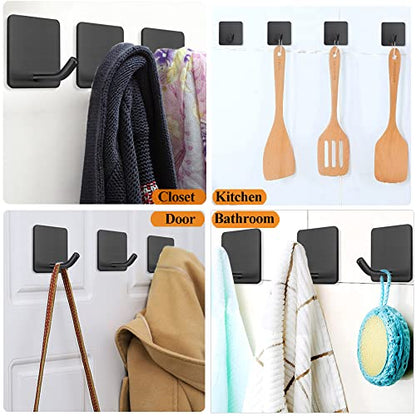 FOTYRIG Adhesive Towel Hooks No Drill Wall Hooks Stick on Wall Hangers Shower Hooks for Inside Shower Bathrooms Kitchen Door Black -4 Packs - color: Black