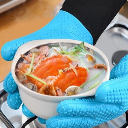 1 Pair Extra Long Professional Oven Mitts, Non-Slip Silicone Grip Heat Resistant,19.7" Length,Up to 572℉ for BBQ Cooking Baking Grilling (Blue) - color: Blue