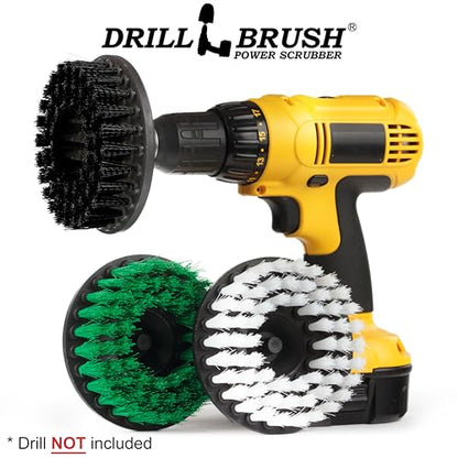 Drillbrush 3 Brush Kit - Drill Brush Cleaning Supplies - White Soft for Leather, Glass, Carpet - Green Medium for Kitchen, Bathroom, Tub, Sinks, Flooring - Black Ultra Stiff for Garage Floors, Stone