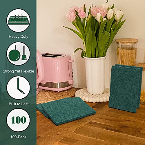 100 Pack Heavy Duty Scouring Pads, Green Scrubbing Pads, 3x4 Inch | Reusable Scrub Pads for Cleaning, Non Scratch, Household Multipurpose Scrubbers For Kitchen, Dishes, Pots, Pans, Metal Grills - size: 3 X 4 100 Pack