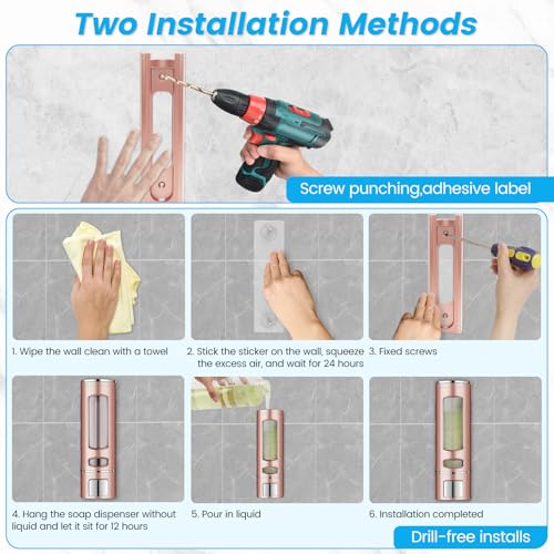 Single Wall Mounted Hand Soap Dispenser, 13.5oz/400ml Pink Bathroom Shower Dispenser Refillable Liquid Lotion Soap Dispenser for Bathroom Kitchen Hotel (Pink) - color: Pink