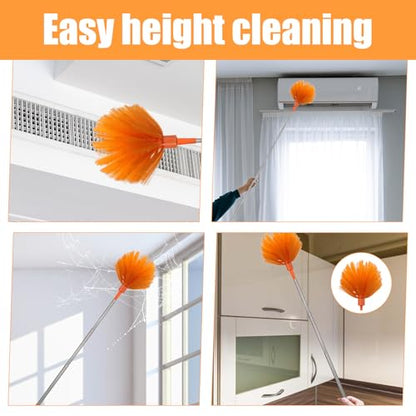 Cobweb Duster with Extension Pole, 4-in-1 Washable Cleaning Duster Kit, 15-100 Inch Long Telescoping Pole, Bendable Design for High Ceiling Fans Furniture, Microfiber Webster Remover Tools