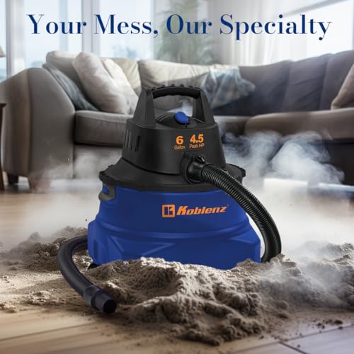 Koblenz WD-6 L212 Wet Dry Vacuum Cleaner, 6 Gallon, 4.5 PHP, 3-in-1 Suction & Blower, 16 ft Reach, Big Cleaner for Car, Shop Vacuum Wet and Dry, Swivel Casters, Black/Blue - size: 6 Gallon 4.5 HP