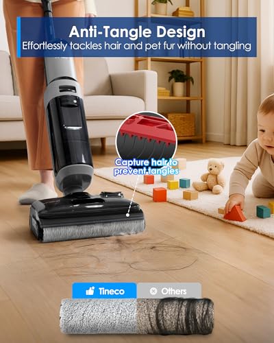 Tineco Floor ONE i5 Stretch Wet Dry Vacuum Cleaner, Vacuum & Mop in One Step, 20kpa Powerful Suction, 180° Lay-Flat Design, Anti-Tangle Design, Dual-Sided Edge Cleaning, Up to 30* Minutes Runtime - style: Floor One i5 Stretch