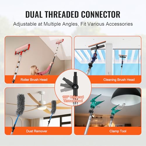VEVOR Telescopic Extension Pole, 7-30 FT Multi-Purpose Extension Pole, Sturdy Aluminum Alloy Paint Extendable Pole with Flip-Lock Design, Telescopic Pole for Painting, Dusting and Cleaning - style: 7-30 FT