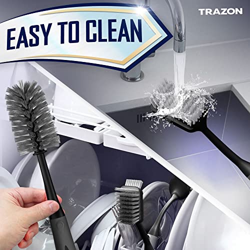 Dish Brush Set of 4 - Kitchen Scrub Brushes with Non-Slip Long Handle for Cleaning, Scrubber, Dishwashing, Dishes, Bottles, Straws, Cups, Pots & Sink, Black - color: Black, Set of 4