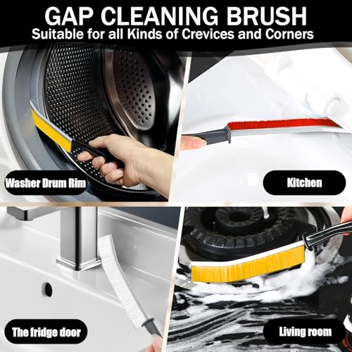 3PCS 23 * 2cm Crevice Cleaning Brush Set for Window Tracks Kitchen Use, Household Scrub Brushes with Handle Daily Clean(Multicolor) - color: White,yellow,red