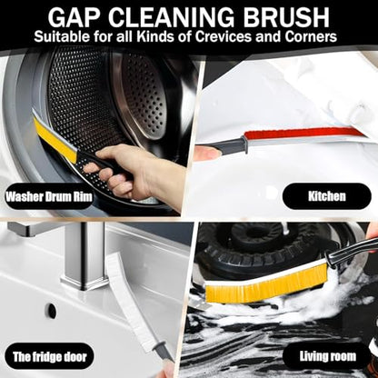 3PCS 23 * 2cm Crevice Cleaning Brush Set for Window Tracks Kitchen Use, Household Scrub Brushes with Handle Daily Clean(Multicolor) - color: White,yellow,red