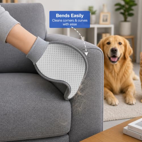 Pet Hair Removal Glove, Reusable Strong Grooming Fur Remover for Cats & Dogs, Flexible Electrostatic Pet Hair Remover| Removes Fur from Furniture, Clothes, Carpets, Car Seats (1 Pack, Blue/Grey)