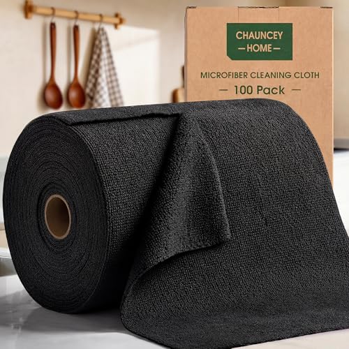 Microfiber Cleaning Cloth Roll - 100 Pack Tear Away Microfiber Paper Towels, Reusable, Washable, Scratch-Free, Kitchen Towels for Car, Home, Kitchen, Glass, Dishes (Black) - color: Black