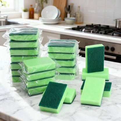 Tioncy 100 Pcs Individually Wrapped Sponges Bulk Kitchen Green Non Scratch Scrub Sponges Dual Sided Cleaning Scrubber for Household Washing Dishes, Pots, Pans, Sinks, Stoves, Appliances, Car, Bike - color: Green