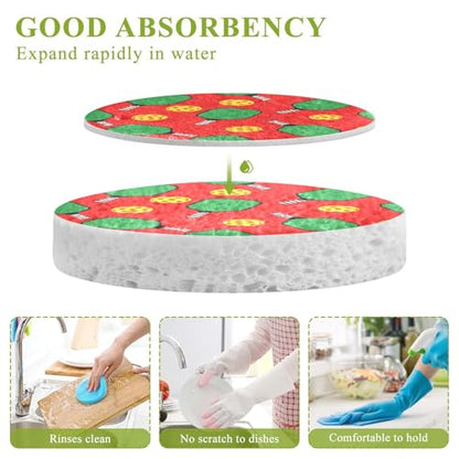 Pickleball Theme Cartoon Dish Scrub Sponges Kitchen Non Scratch Reusable Compressed Cellulose Sponge Hanging for Household Cleaning Washing Dishes Pots and Pans 3 Pack - color: Pattern3
