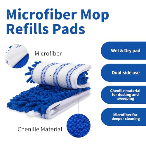 4 Pack Mop Heads Replacements Compatible with O-cedar Dual-Action Flip Mop, Chenille + Microfiber Mop Refills for Dry/Wet Use, Reusable and Machine Washable Dust Mop Cloths for Hardwood Floor Cleaning - color: 4pcs Blue&red
